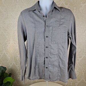 Kenneth Cole Reaction Size Small Solid Gray 100% Linen Button Down Shirt EUC